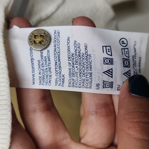 Tommy Hilfiger White Sweater with Blue and Gray Stripes Women's Round Neck - Picture 4 of 6